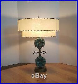 1955 Atomic Midcentury Lamp Aqua with Tiered Shade by C. Miller