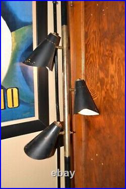 1960s-70s Vtg 8ft TENSION POLE FLOOR LAMP Mid-Century Modern Atomic Retro BLACK