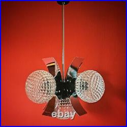 2 Available vintage sputnik atomic mid century glass chrome pendant light Czech