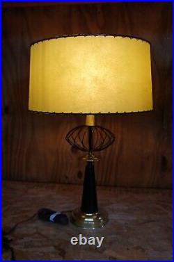 2 Mid Century Modern Metal Wire Brass Atomic Table Lamps & Shades 24