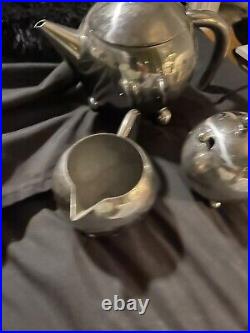 3 Pcs, Mid-Century, Danish Atomic Style Stainless Steel, 1960s, Chrome Tea Set