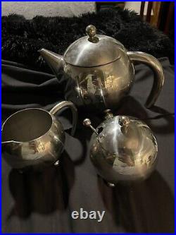 3 Pcs, Mid-Century, Danish Atomic Style Stainless Steel, 1960s, Chrome Tea Set