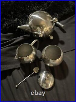 3 Pcs, Mid-Century, Danish Atomic Style Stainless Steel, 1960s, Chrome Tea Set