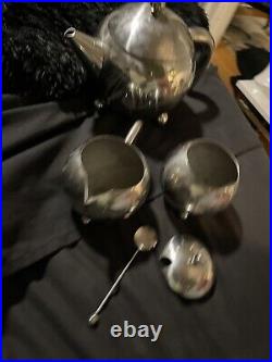 3 Pcs, Mid-Century, Danish Atomic Style Stainless Steel, 1960s, Chrome Tea Set