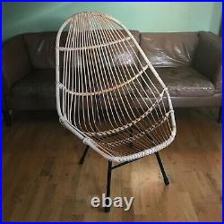 50s bamboo lounge cocktail chair. Vintage mid-century atomic rattan, cane chair
