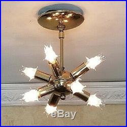 638b 1 of 2 Vintage Sputnik atomic mid century modern ceiling light chandelier