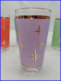6 Vintage Bartlett Collins Atomic Star Drinking Glasses, Gold, Mid-century