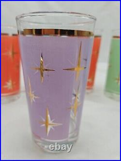 6 Vintage Bartlett Collins Atomic Star Drinking Glasses, Gold, Mid-century