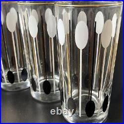 6 Vtg Libbey Mid Century Black Gold White Atomic Lanai High Ball Glasses MCM Set