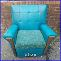 ATOMIC MID CENTURY 60s Retro Kingfisher Blue 3 Three Piece Suite Sofa Arm Chair