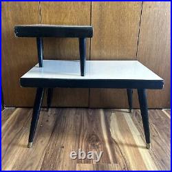 Atomic Era Mid Century Modern Laminate Two-Tier End Table Laminate Step. Brass