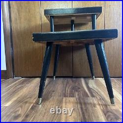 Atomic Era Mid Century Modern Laminate Two-Tier End Table Laminate Step. Brass