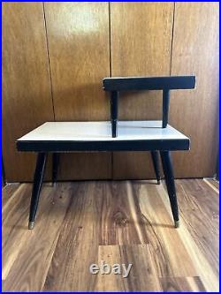 Atomic Era Mid Century Modern Laminate Two-Tier End Table Laminate Step. Brass