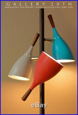 Atomic MID Century Tri-color Floor Pole Lamp! Triennale Vtg Danish Modern 1950