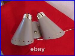 Atomic Metal Wall Light Mid Century Modern Double Scone Cone Rare Star Cut Out D