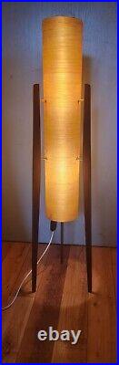 Atomic Mid century ROCKET LAMP Yellow Spun Fibreglass Teak Legs 1960 Vintage