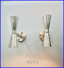 Atomic Set of 2 50's 60's style mid-century modern bow tie dual cone wall sconce