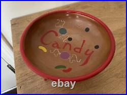 Atomic Space Age Bowl Open Candy Dish Wood Japan Mcm Painted Nos Rare 50's