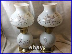 Atomic gold design Pair of Retro or Mid-Century Electric, Milk Glass Globe Lamps