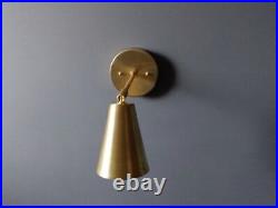 Brass Extended Cone Wall Sconce Mid Century Atomic Swivel Shade Bedroom