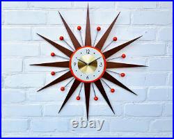 Bright Orange Mid-Century Atomic Wall Clock 30 27 George Nelson Style Retro