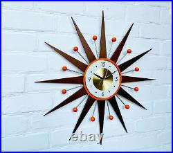 Bright Orange Mid-Century Atomic Wall Clock 30 27 George Nelson Style Retro