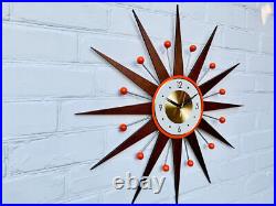 Bright Orange Mid-Century Atomic Wall Clock 30 27 George Nelson Style Retro