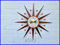 Bright Orange Mid-Century Atomic Wall Clock 30 27 George Nelson Style Retro