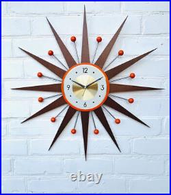 Bright Orange Mid-Century Atomic Wall Clock 30 27 George Nelson Style Retro