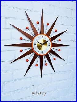 Bright Orange Mid-Century Atomic Wall Clock 30 27 George Nelson Style Retro