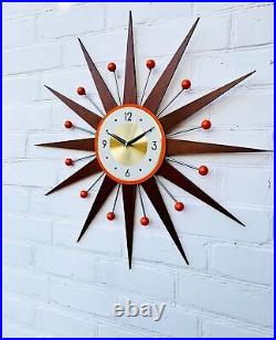 Bright Orange Mid-Century Atomic Wall Clock 30 27 George Nelson Style Retro