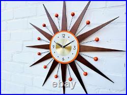 Bright Orange Mid-Century Atomic Wall Clock 30 27 George Nelson Style Retro