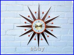 Bright Orange Mid-Century Atomic Wall Clock 30 27 George Nelson Style Retro