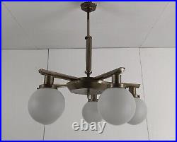 Chandelier Brass Chrome Glass Balls Mid Century Atomic Funky 6 lights Funky