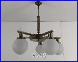 Chandelier Brass Chrome Glass Balls Mid Century Atomic Funky 6 lights Funky