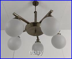 Chandelier Brass Chrome Glass Balls Mid Century Atomic Funky 6 lights Funky