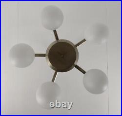 Chandelier Brass Chrome Glass Balls Mid Century Atomic Funky 6 lights Funky