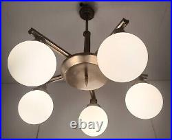 Chandelier Brass Chrome Glass Balls Mid Century Atomic Funky 6 lights Funky