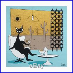 FREE SHIPPING Mid Century Atomic Cat El Gato Wall Art Original Painting