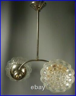 French Mid-Century Modern Chandelier Chrome Bubble Glass Space Age Atomic 1960s