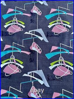 Kinetic Atomic Miami Beach Pink Turquoise Mid Century Barkcloth Vintage Fabric