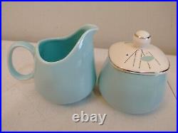 Knowles Mobile Boomerang Atomic Mid Century Creamer and Sugar Turquoise Blue