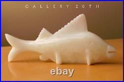 MID Century Alabaster Fish Sculpture! Atomic Art 1960s Minimalism White Abstract