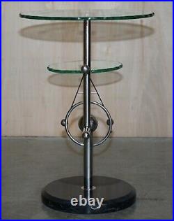 MID Century Modern Atomic Space Age Chrome Glass & Marble Side End Lamp Table