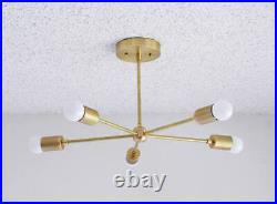 MID Century Modern Atomic Sputnik Brass Chandelier Light Fixture