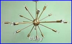 MID Century Modern Brass Atomic Sputnik Chandelier 18 Arm Light Fixture