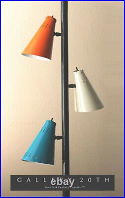 MID Century Modern Tri-color Tension Pole Lamp! 1950s Atomic Orange Blue Cream
