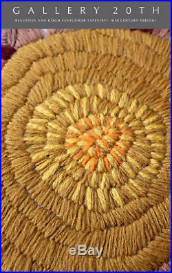MID Century Modern Van Gogh Sunflowers Tapestry! Vtg Art 60's Wall Decor Atomic