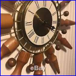 MID Century Seth Thomas Intrigue Starburst Atomic Sputnik Teak Wall Clock 24