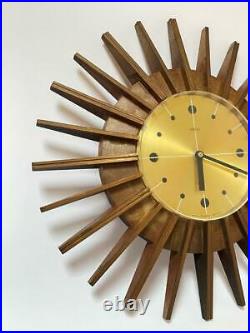 MID Century Vintage Smiths Starburst Faux Wood Wall Clock Atomic Space Age